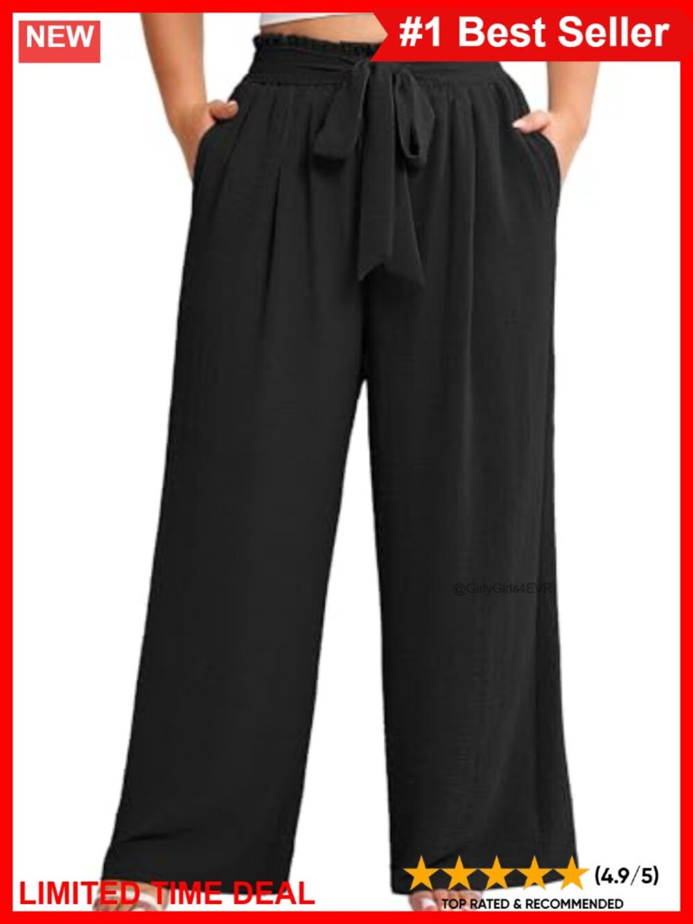 Plus Size Wide Leg Palazzo Pants High Waist Elastic Drawstring Pockets